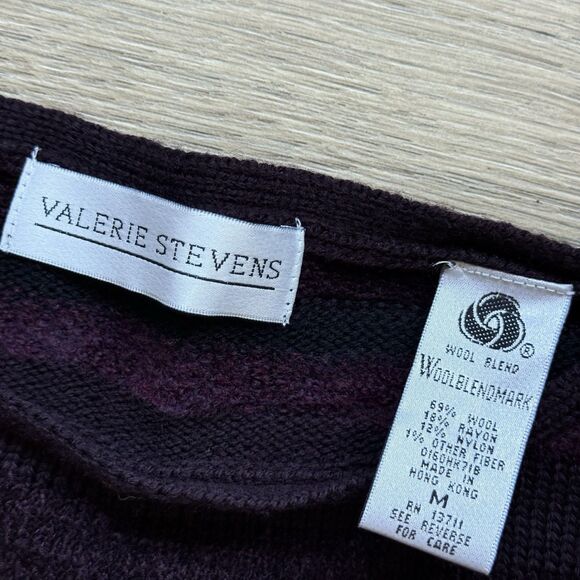 Vintage Valerie Stevens Sweater Medium Purple 90s Y2K Stripe Wool Blend Textured - Picture 9 of 10